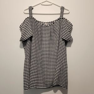 Denver Hayes Cold Shoulder short-sleeved shirt black and white checkered